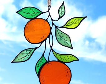 Sunny Citrus Suncatcher – Orange and Leaves