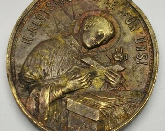 Rare! Antique bronze German religious medallion of St. Aloysius .