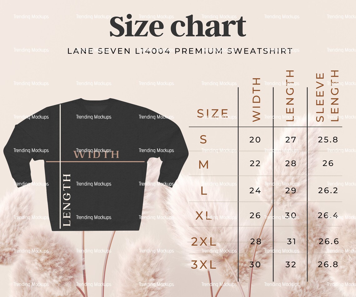 Lane Seven LS14004 Size Chart, Color Chart, Sweatshirt Mockup ...