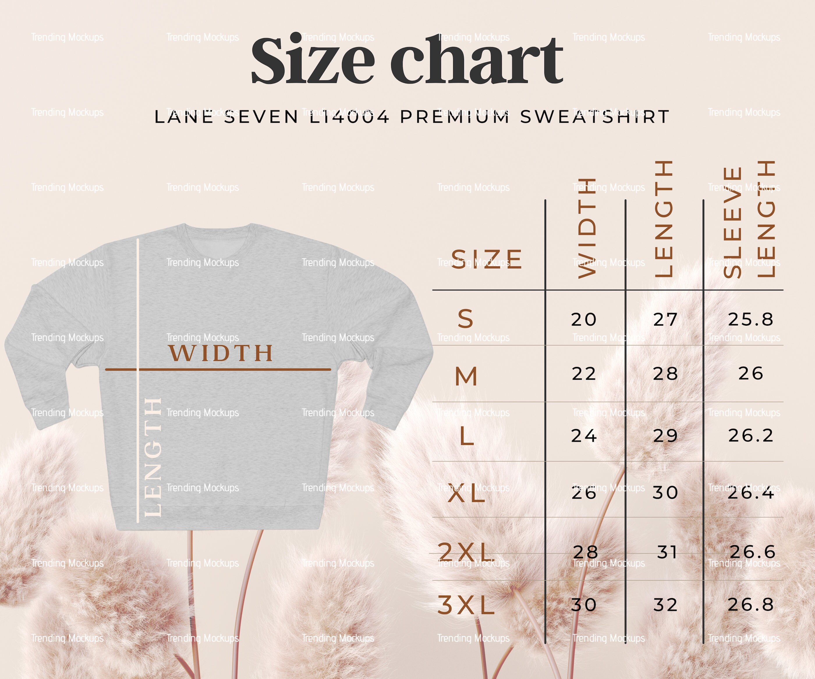 Lane Seven LS14004 Size Chart, Color Chart, Sweatshirt Mockup ...