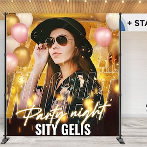 Photo Party backdrop, Party Night Photo step and repeat, Her Birthday Party step and repeat, Retro birthday backdrop, Photo Birthday Banner.