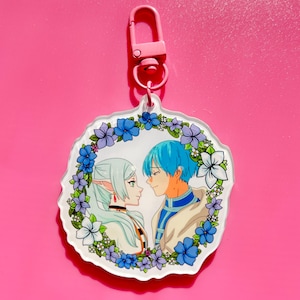 Anime Couple Keychain, double sided Anime charms, acrylic keychain beyond journeys end, kawaii charm, cute elf, keychain mage, hero, fantasy