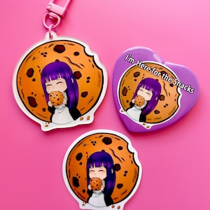 Anime Keychain bundle, double sided charms, pin-on button, sticker, kawaii charm, cute, mage, hero, fantasy, foodie, cookie, chibi