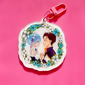 Anime Keychain, double sided isekai charms, acrylic keychain, rezero, kawaii charm, cute, maid, half elf