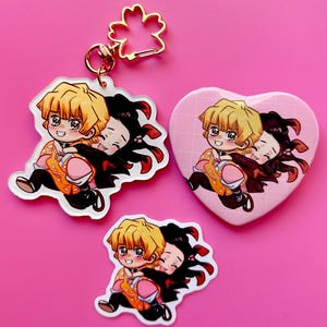 Mini Anime gift bundle, Keychain and button | kawaii | Acrylic Keychains | slayer | double sided charm | anime gift |  keychain