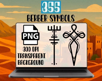Pacote com 355 símbolos berberes PNG - Padrões Amazigh para tatuagens, joias e decorações