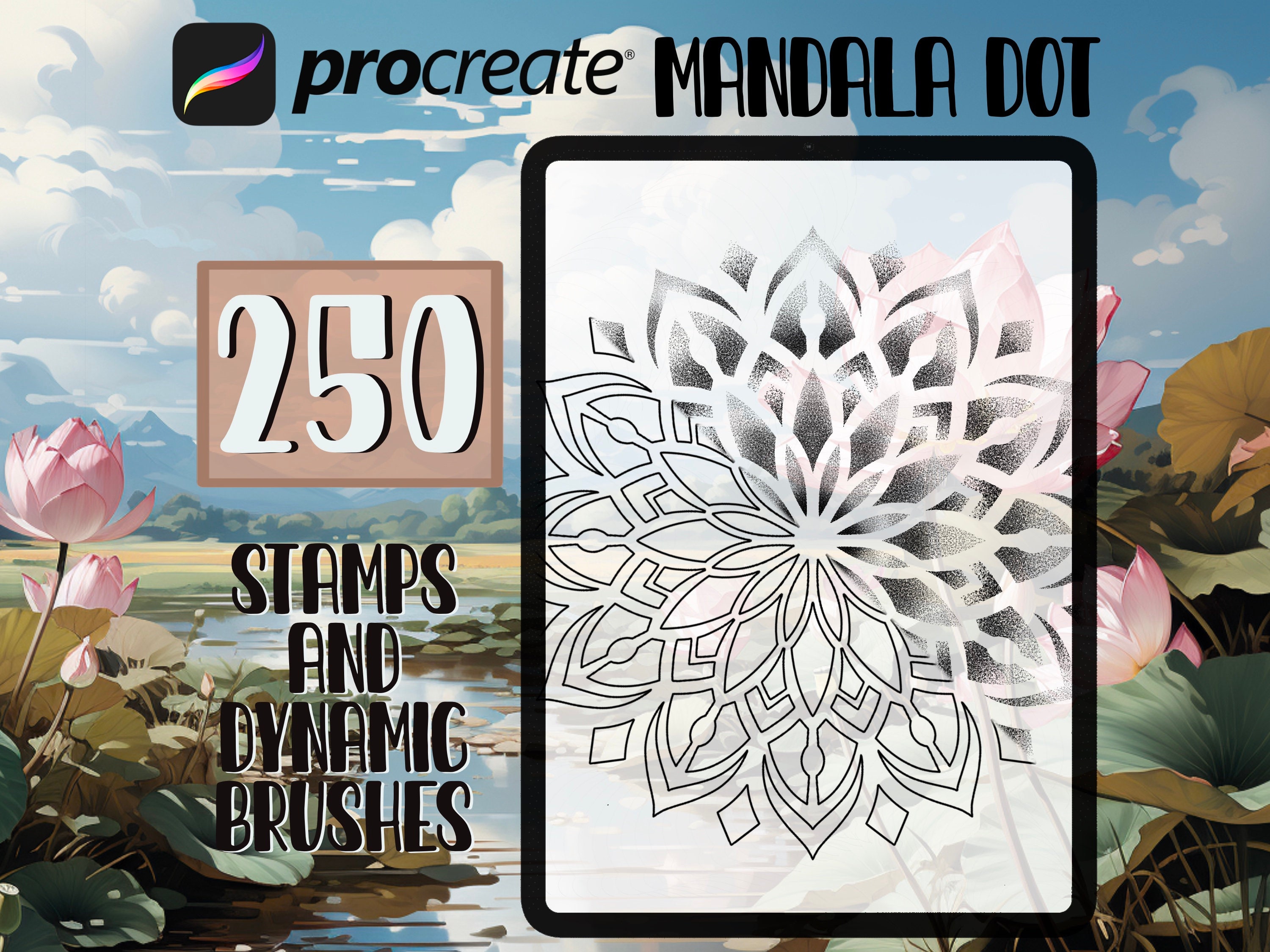 Set de pinceles Procreate Mandala Tattoo — 200 sellos de contorno + 50 pinceles de sombreado dotwork