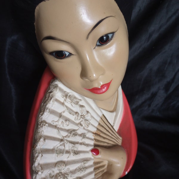 RARE buste vintage de geisha à la craie