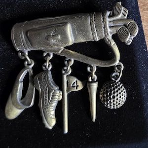 Vintage JJ Jonette Pewter Golf Bag Brooch