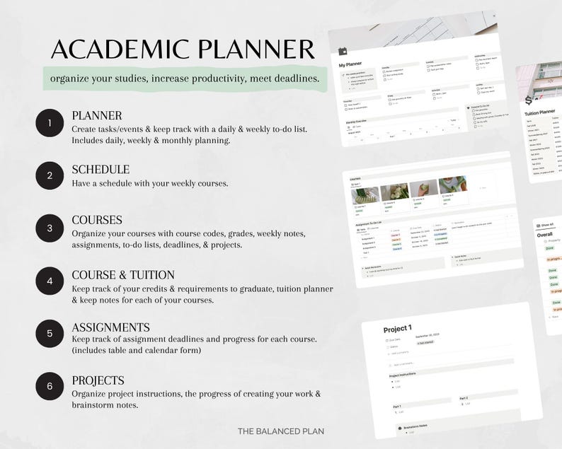 Student Notion Planner by The Balanced Plan | Academic Student Digital Planner, College Planner, Assignment Tracker, School Planner image 2