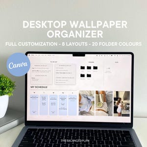 Desktop Wallpaper Organizer by The Balanced Plan | Customizable Canva Template | Weekly School & Work Schedule | Digital Desktop Planner