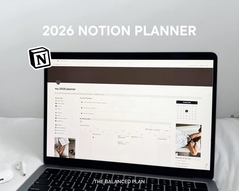 Livsplanerare 2026 | Allt-i-ett digital planeringsmall för rutiner, mål, ekonomi, välbefinnande och akademiker av The Balanced Plan bild 1