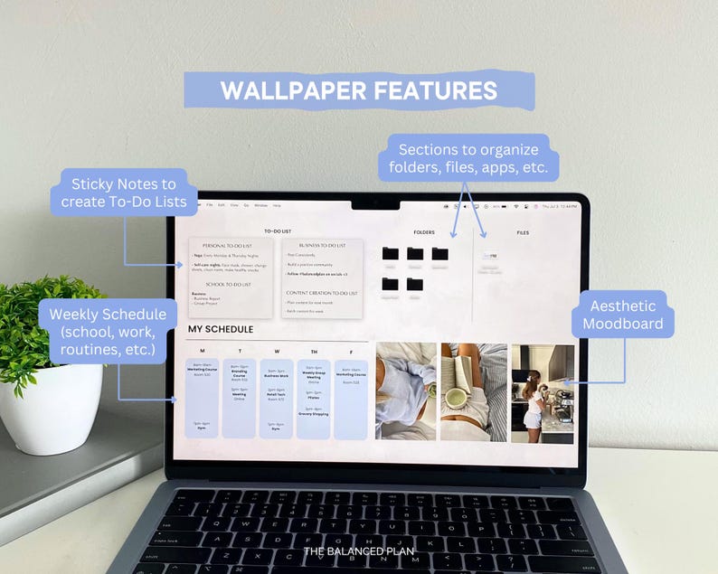 Desktop Wallpaper Organizer by The Balanced Plan | Customizable Canva Template | Weekly School & Work Schedule | Digital Desktop Planner image 2