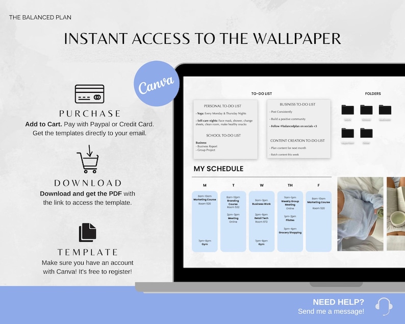 Desktop Wallpaper Organizer by The Balanced Plan | Customizable Canva Template | Weekly School & Work Schedule | Digital Desktop Planner image 8
