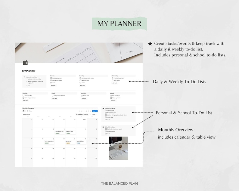 Student Notion Planner by The Balanced Plan | Academic Student Digital Planner, College Planner, Assignment Tracker, School Planner image 4