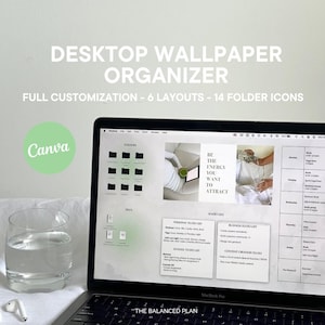 Desktop Wallpaper Organizer van The Balanced Plan | Aanpasbaar met Canva, Weekplanner, Desktop Organizer Aesthetic, Homescreen