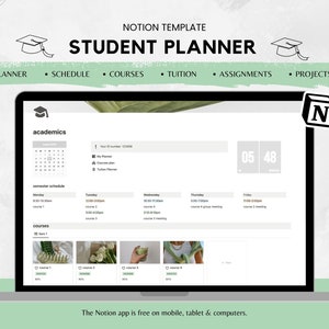 Student Notion Planner Template by Digital Diary SM | Academic Student Digital Planner, College Planner, Assignment Tracker, School Planner