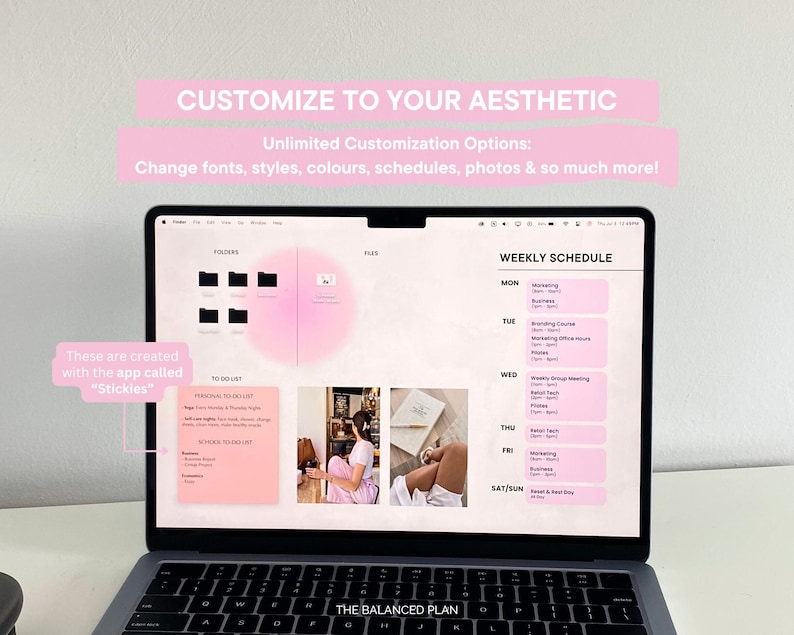 Desktop Wallpaper Organizer by The Balanced Plan | Customizable Canva Template | Weekly School & Work Schedule | Digital Desktop Planner image 6