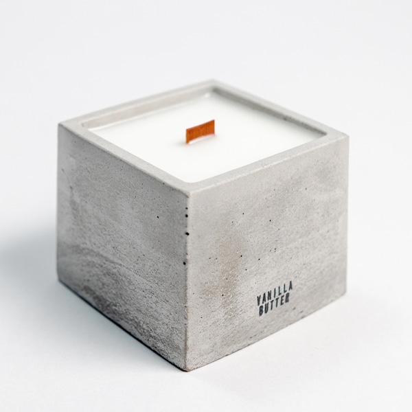 Personalized Message | Square Candle | Concrete Candle, Crackling Wood Wick, Natural Coconut Soy Wax | Custom Gift