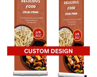 Customize Food Stand Roll Up Banner, Customize Retractable Banner, Pop Up Shop Banner, Sign Banner, Full Color Print, FREE CARRYING BAG