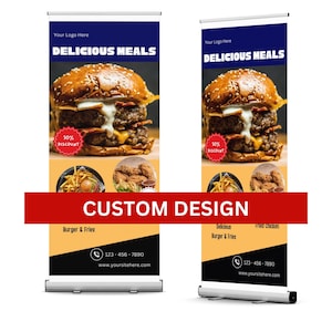 Customize Food Retractable Banner, Stand Roll Up Banner, Pop Up Shop Banner, Personalized & Events, Full Color Print, FREE CARRYING BAG