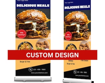 Customize Food Retractable Banner, Stand Roll Up Banner, Pop Up Shop Banner, Personalized & Events, Full Color Print, FREE CARRYING BAG