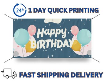 Custom Happy Birthday Banner Vinyl Banners Full Color, Personalized Design, Graduation Sign, Baby Shower, Welcome, Party & Events