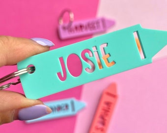 Pencil Name Tag, School Bag Keyring, Name Tag for Bag, Personalised Name Keyring for Children, Kids Keychain