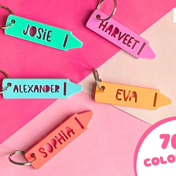 Pencil Name Tag, School Bag Tag, Name Tag for Bag, Personalised Name Keyring for Children, Kids Keychain