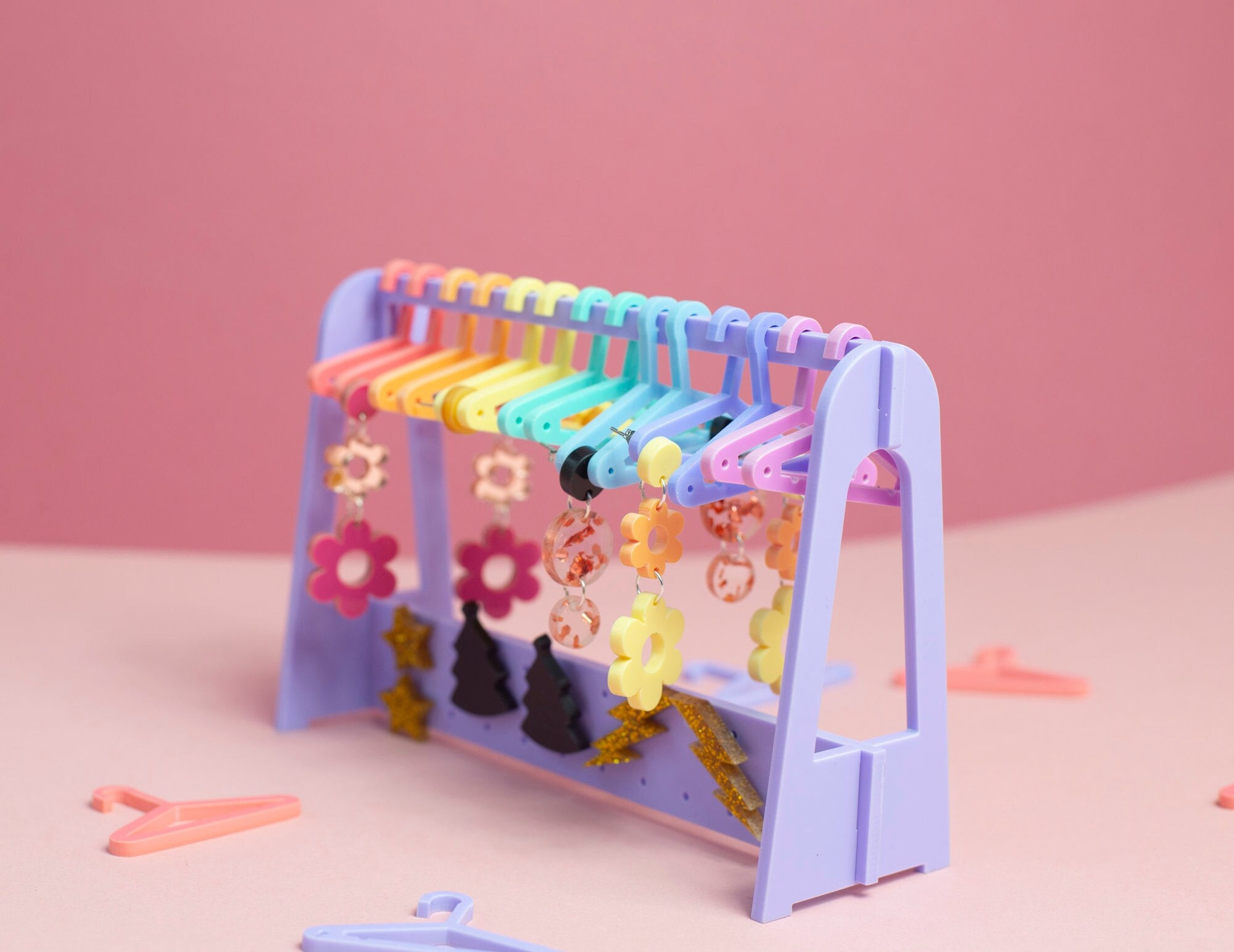 Jewellery Wardrobe Mini Earring Hanger Pastel Rainbow, Holder Stand Retro Dressing Table Decor, Quirky Gifts, Stud and Drop Earring Storage