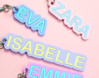 Colourful Name Keyring, School Bag Tag, Name Tag for Bag, Personalised Name Keyring for Children, Kids Keychain
