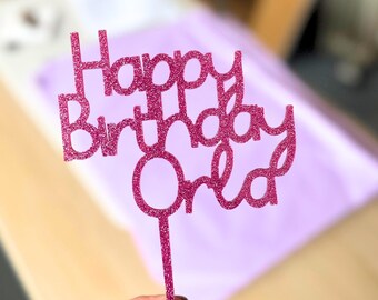 Acrylic Happy Birthday Cake Topper, Personalized Modern Party Decor