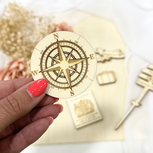 compass cake charm, wood or acrylic, travel cake decoration