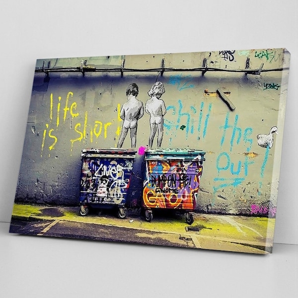 Tableau Graffiti Street Art 'Life Short Chill Duck' – Andy Baker, Canvas, Grand Format, Neuf Signé