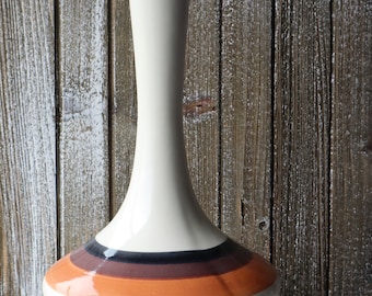 Vintage Tall Tipi Tucson Vase - Hand Painted Mid Century Modern Vase - Narrow Neck Vase - Fluted Ceramic Vase