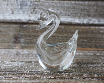 Handblown Clear Glass Swan Paperweight Figurine