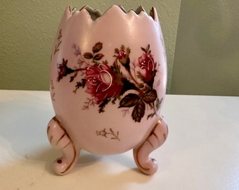 Napcoware - Beautiful Vintage Floral Pink Cracked Egg Vase - Perfect condition!