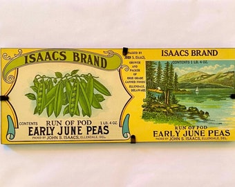 ISAACS Brand Early June Peas - Vintage Vegetable Label Plaque - Handmade!