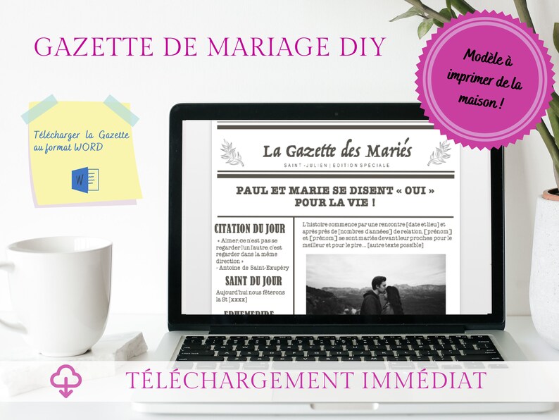 Modèle Gazette des Mariés DIY à télécharger et modifier format WORD 4 pages magazine DIY journal