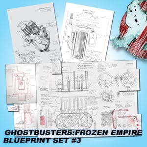 May include: A set of technical blueprints with detailed schematics and drawings. The Ghostbusters logo is visible in the top right. The text "GHOSTBUSTERS: FROZEN EMPIRE BLUEPRINT SET #3" is displayed at the bottom of the image.