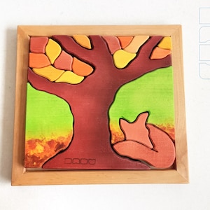 Autumn Fox  Wooden Brain Teaser, Handmade wooden puzzle, Wooden developmental toy, Wood play set, Handmade Wooden Toys logic game