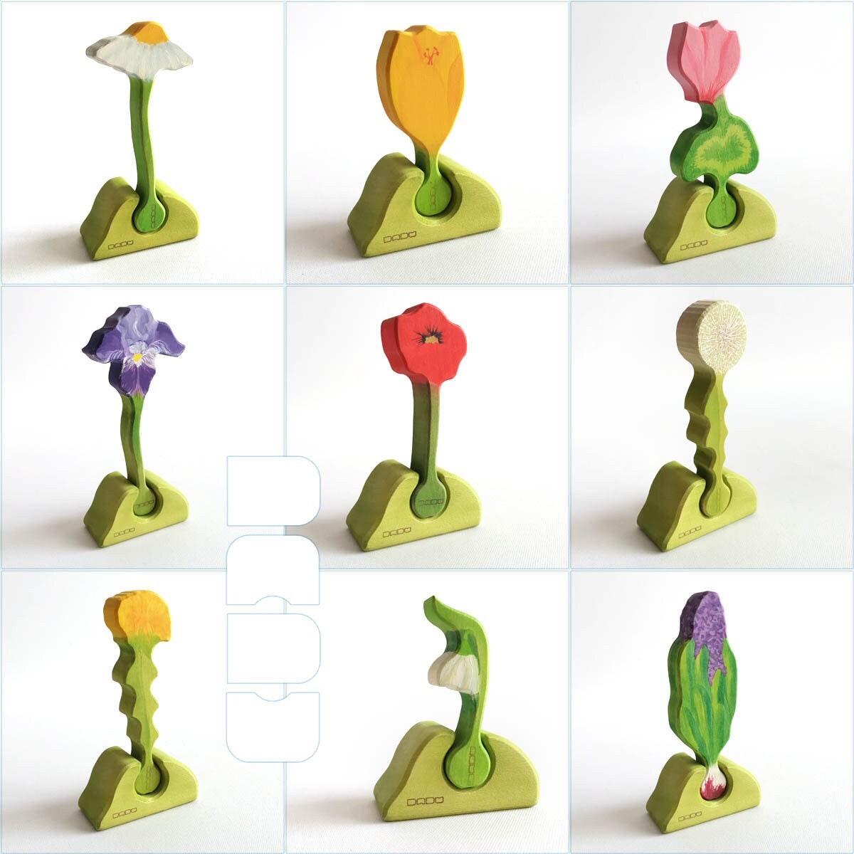 Wooden Dandelion Flower Garden, Educational Stacking Waldorf Toy Spring