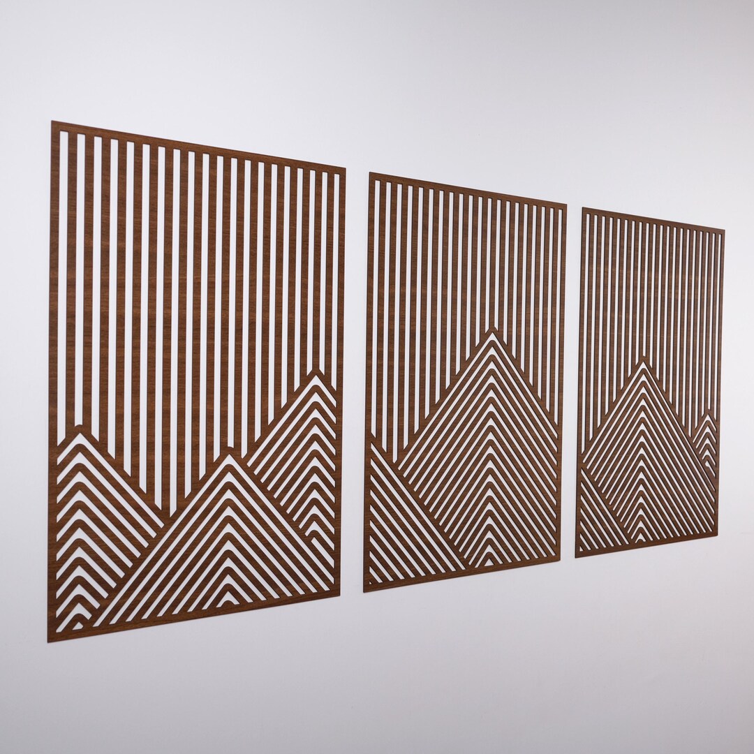 Mountain Lines Wood Wall Art: Geometric Panel Set of 3 - Etsy