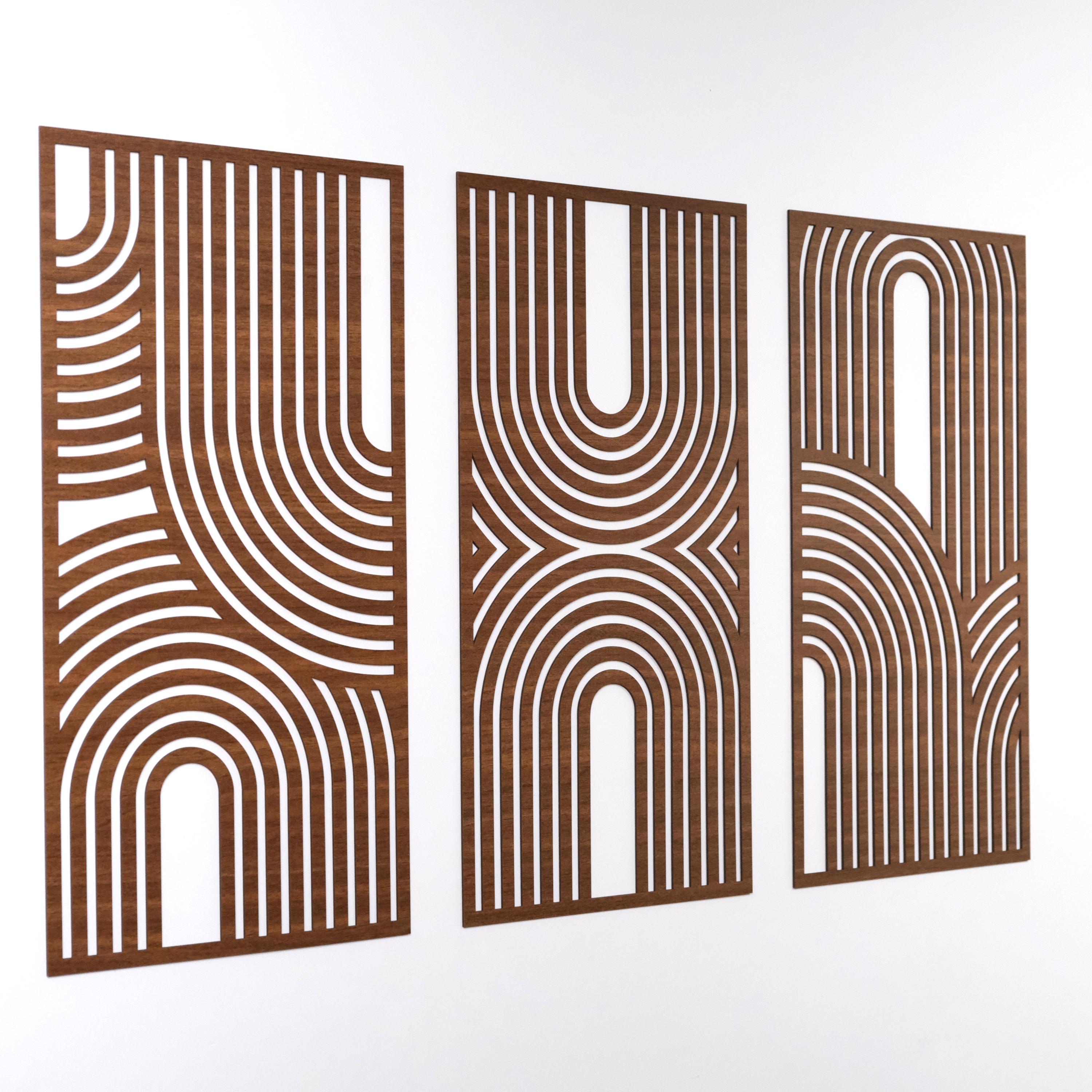 Mid Century Modern Geometric Wood Art: Trio of 3, Geometric
