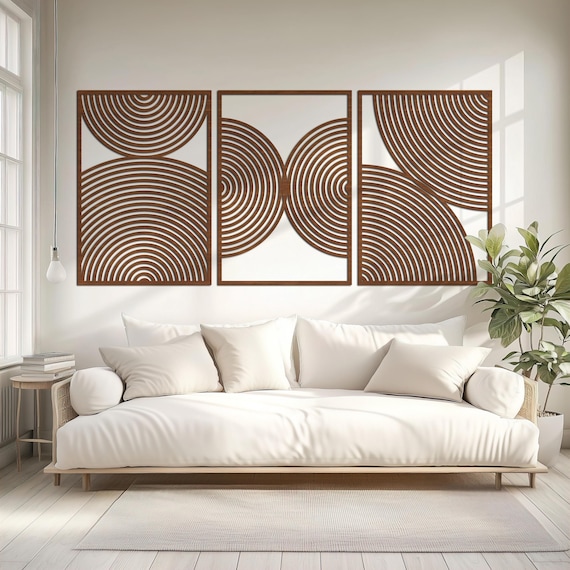 Decorazioni Parete Boho In Legno - Set 3 Pezzi Geometrici Per Camera Da Letto E Soggiorno - Foto 7