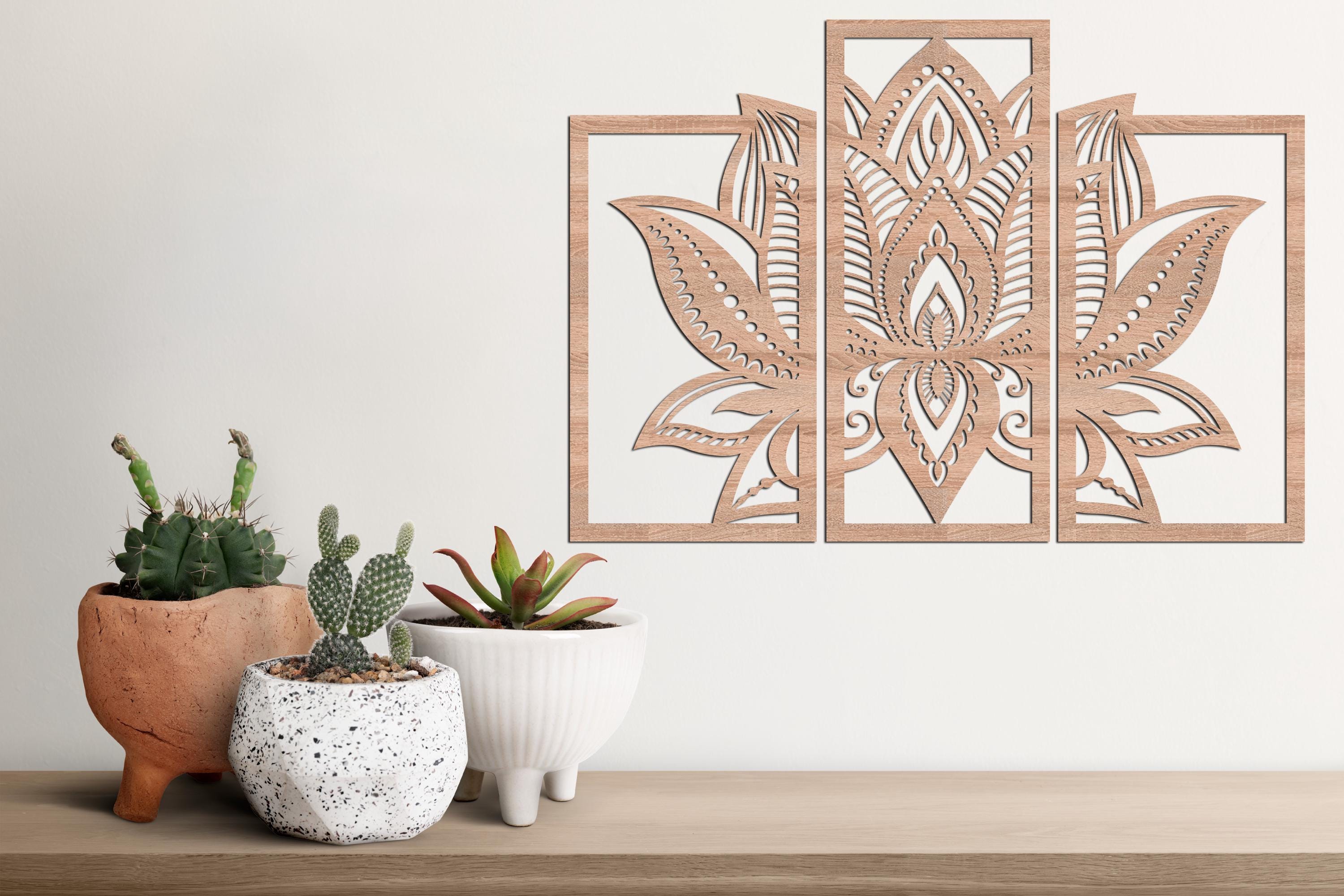 Mandala Lotus Flower Wood Wall Art: Zen Decor, Set of 3 - Etsy