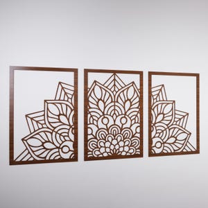 Mandala Flower Wood Wall Art: Set of 3 Panels, Beautiful Mandala Flower Wall Decor, Exotic Mandala Flower Wood Panels, Wood Wall Decor