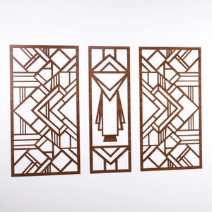 Frank Lloyd Wright Modern Design, 3 Piece Wooden Wall Art Set, Unique Wooden Wall Decor for Contemporary Homes, Stylish and Chic Design