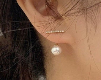 Modern Linear Pearl Stud Earrings