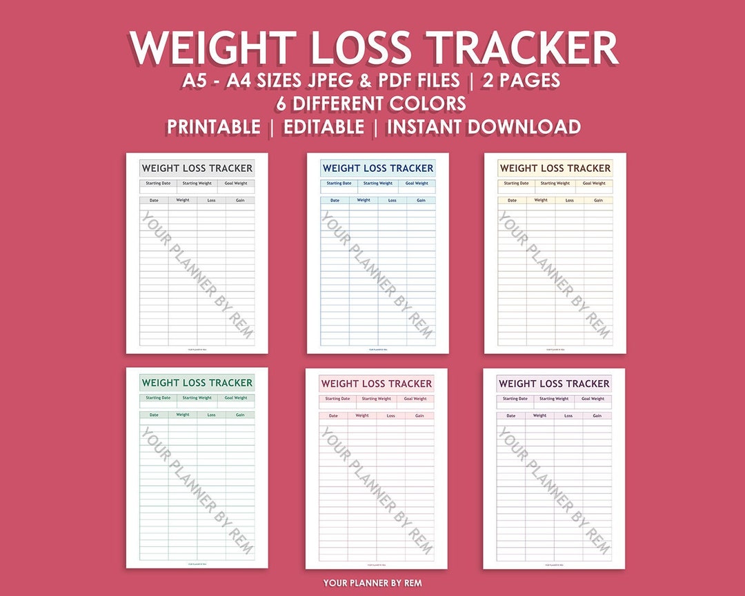 Digital Weight Loss Tracker Printable, Fitness Tracker Planner, Health ...